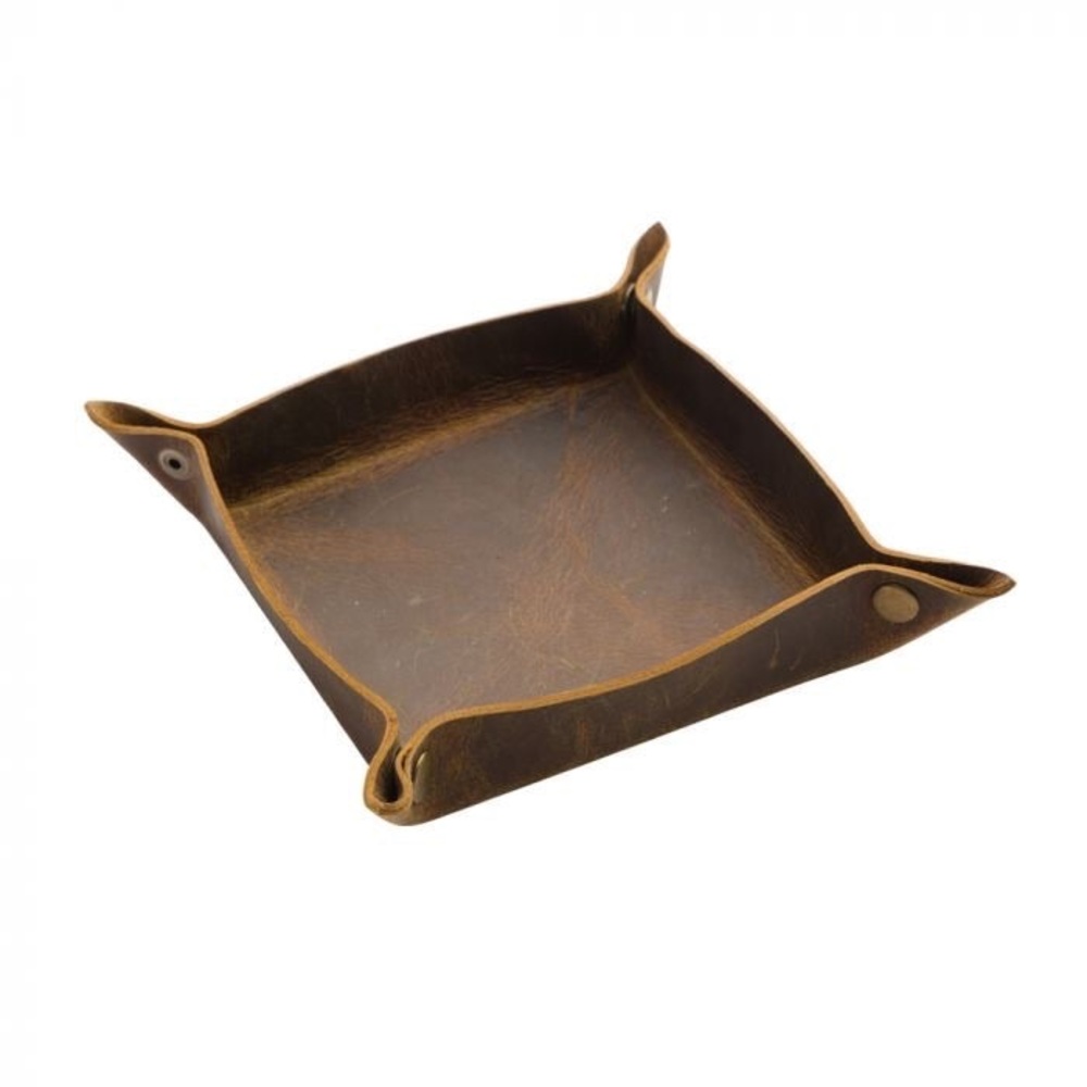 NEW Genuine Cowhide Leather Tray Vintage Brown Small